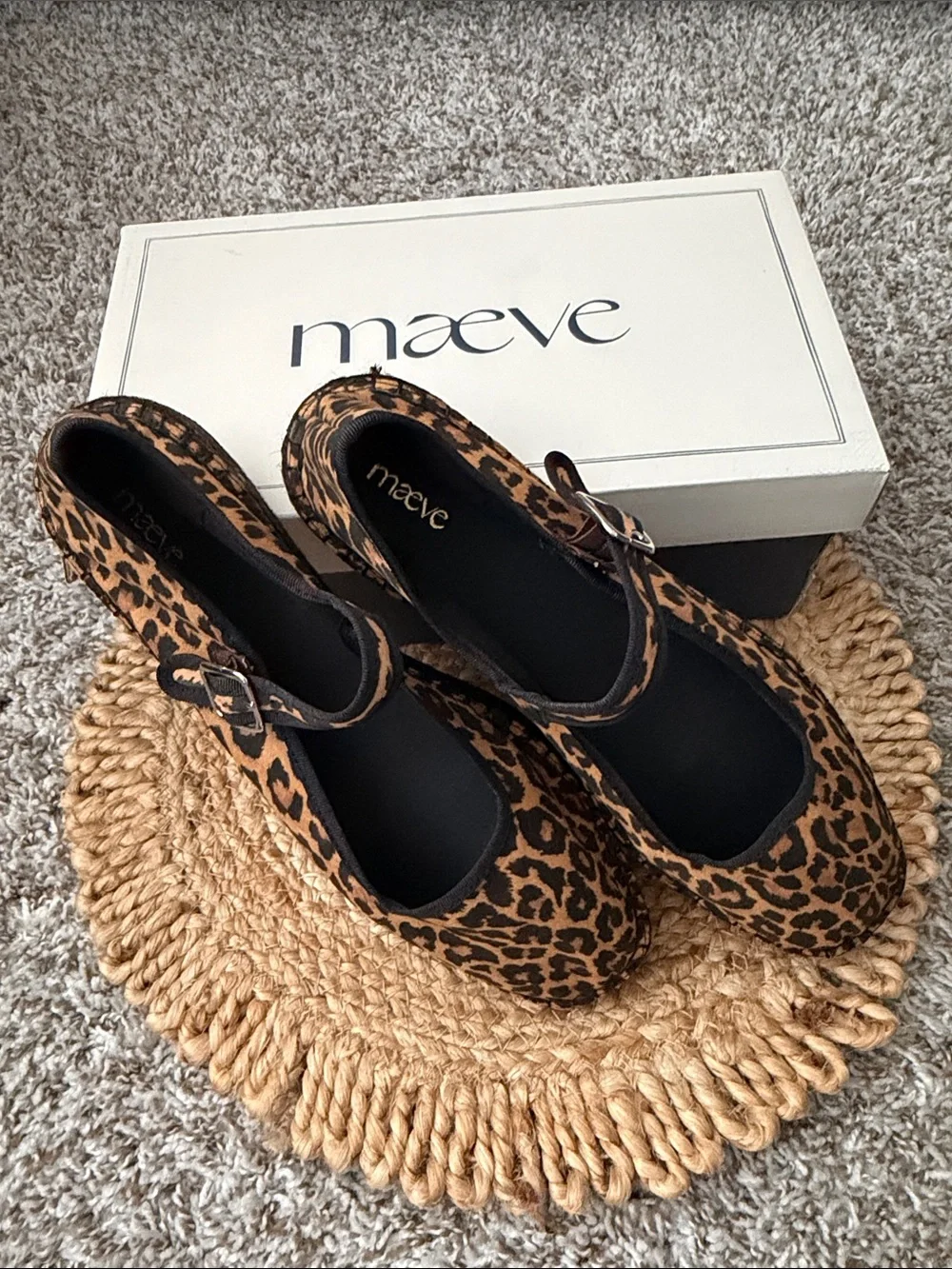 Maeve Leopard Print Mary Jane Espadrille Flats - Black & Tan
